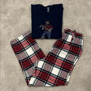 Lucky Brand Men's Plaid Pajama Set - Navy and Red